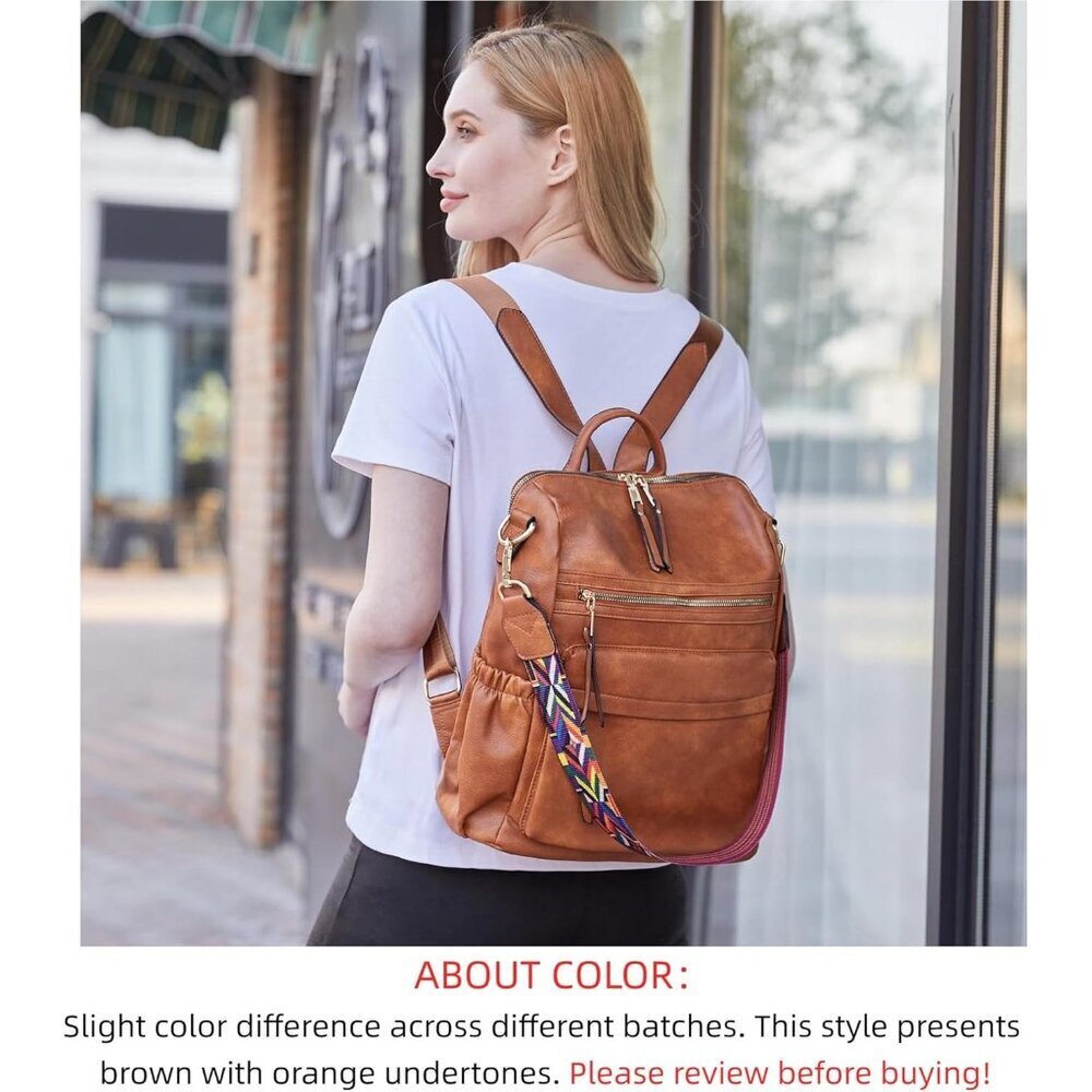 Women's Brown Purse Leather Fashion Travel Designer Ladies Shoulder Backpack - Picture 2 of 6
